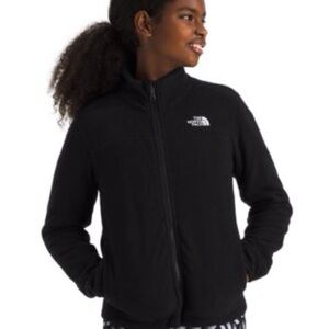 The North Face Fleece Spell Out Black Full Zip Girls Coat Jacket XL-18 guc